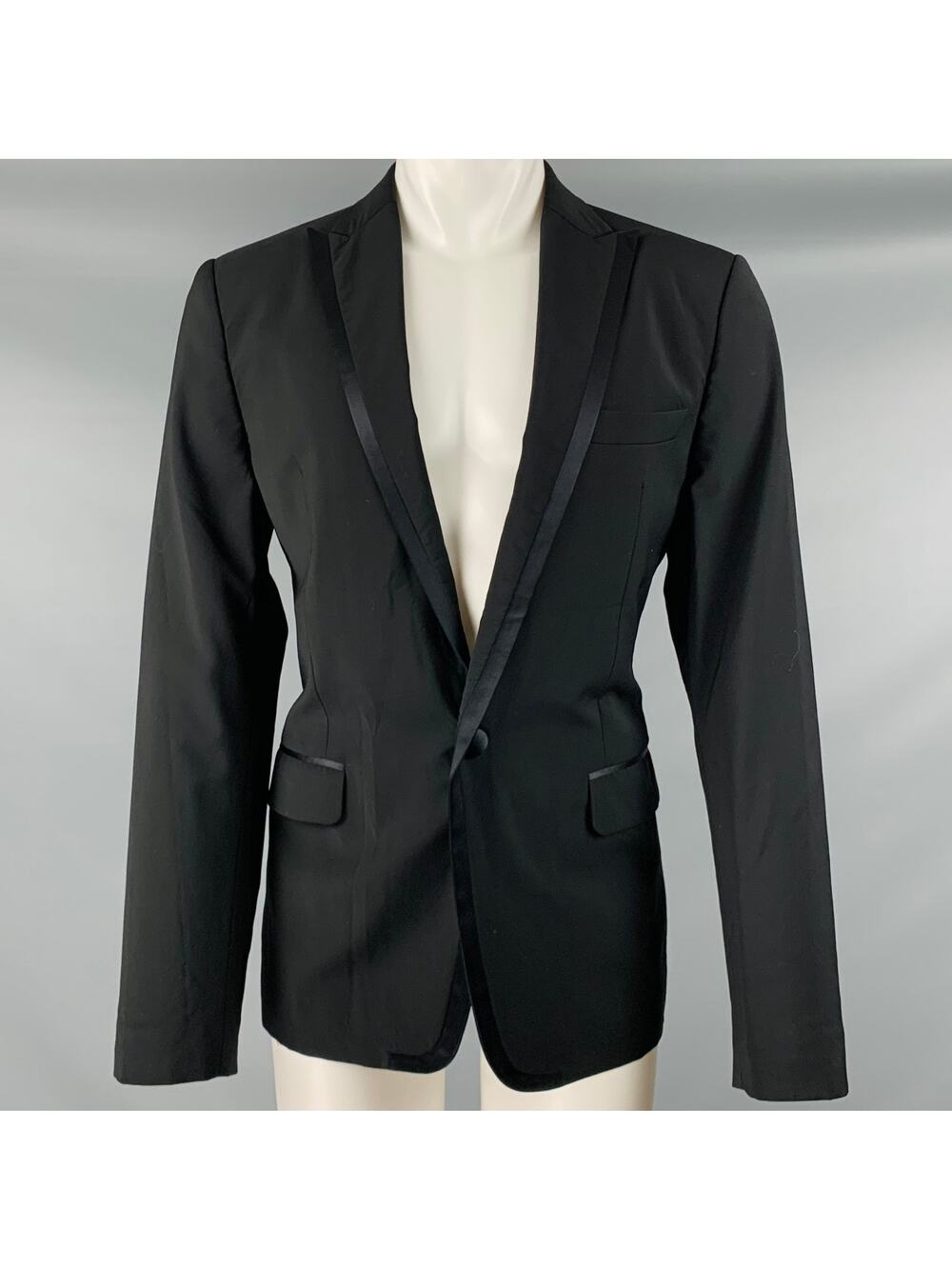 DSQUARED2 Size 40 Black Wool Peak Lapel Sport Coat